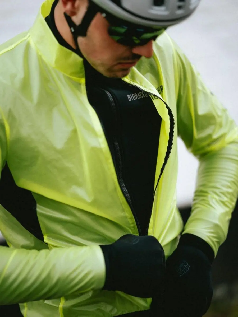 Bioracer Rainy Fietsjack - Winddicht & Waterdicht - Fluogeel - Maat S