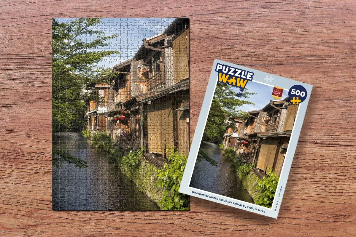PuzzleWow Legpuzzel Traditionele huizen langs het kanaal in Kioto - 500 Stuks - Multicolor