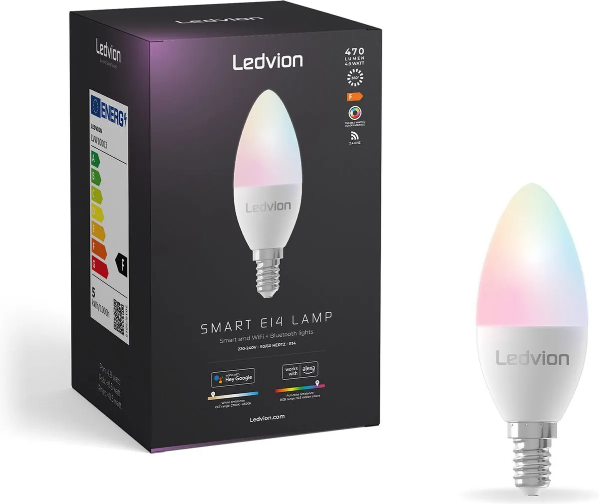 LEDVION 2x Smart RGB+CCT E14 LED Lamp 5W