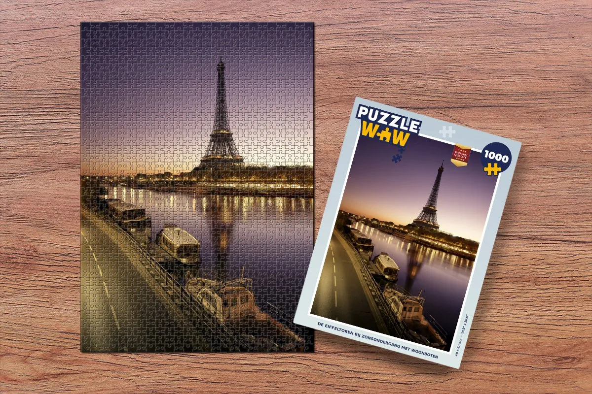 PuzzleWow Legpuzzel De Eiffeltoren bij zonsondergang - 1000 Stukken Multicolor