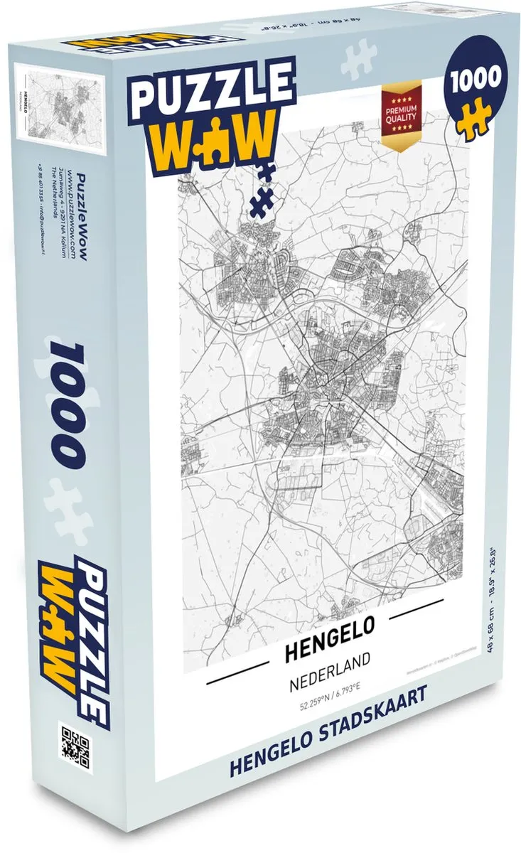 PuzzleWow Hengelo Stadskaart Legpuzzel 1000 Stuks - Multicolor