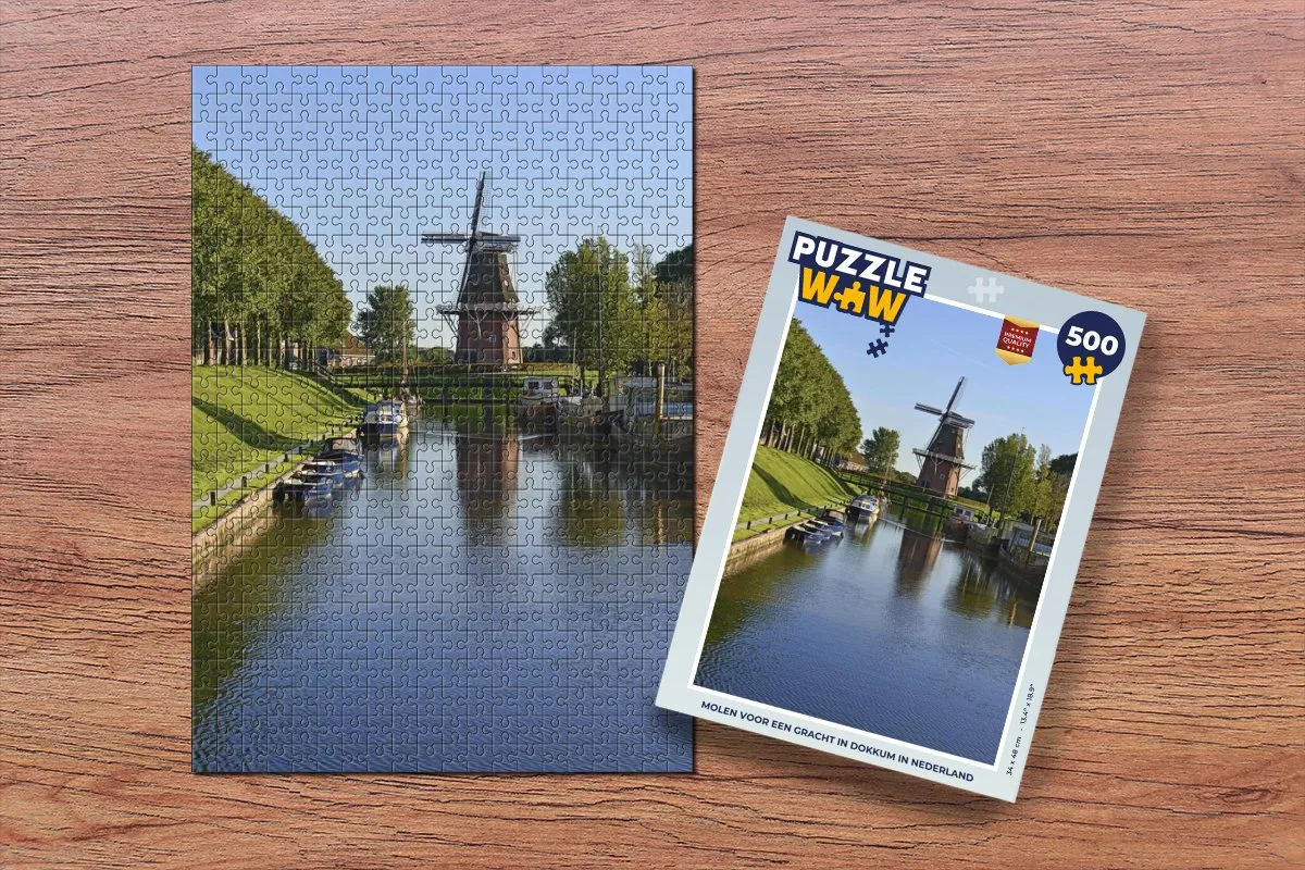 PuzzleWow Dokkum Molen & Boot Legpuzzel 500 Stuks - Multicolor
