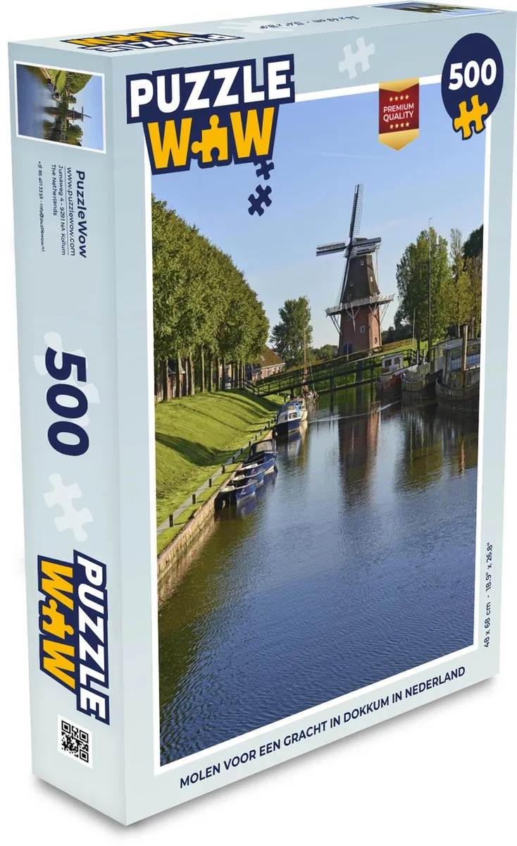PuzzleWow Dokkum Molen & Boot Legpuzzel 500 Stuks