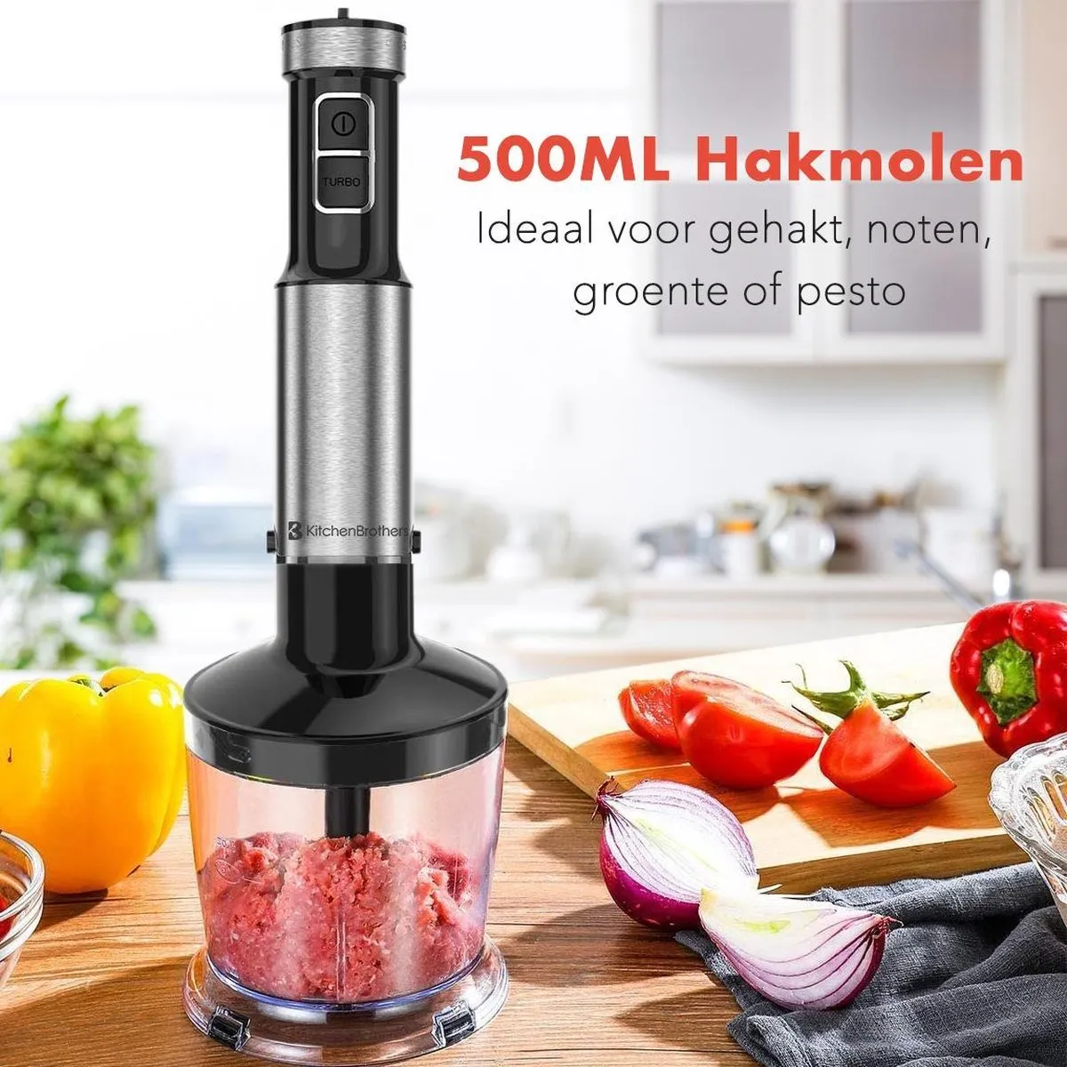 KitchenBrothers KB701 Staafmixer Set 800W - 6 Snelheden - 4-in-1 - Zwart