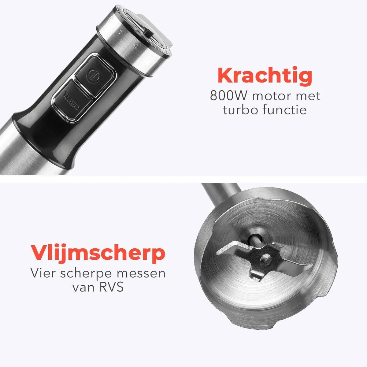 KitchenBrothers KB701 Staafmixer Set 800W - 6 Snelheden - 4-in-1 - Zwart