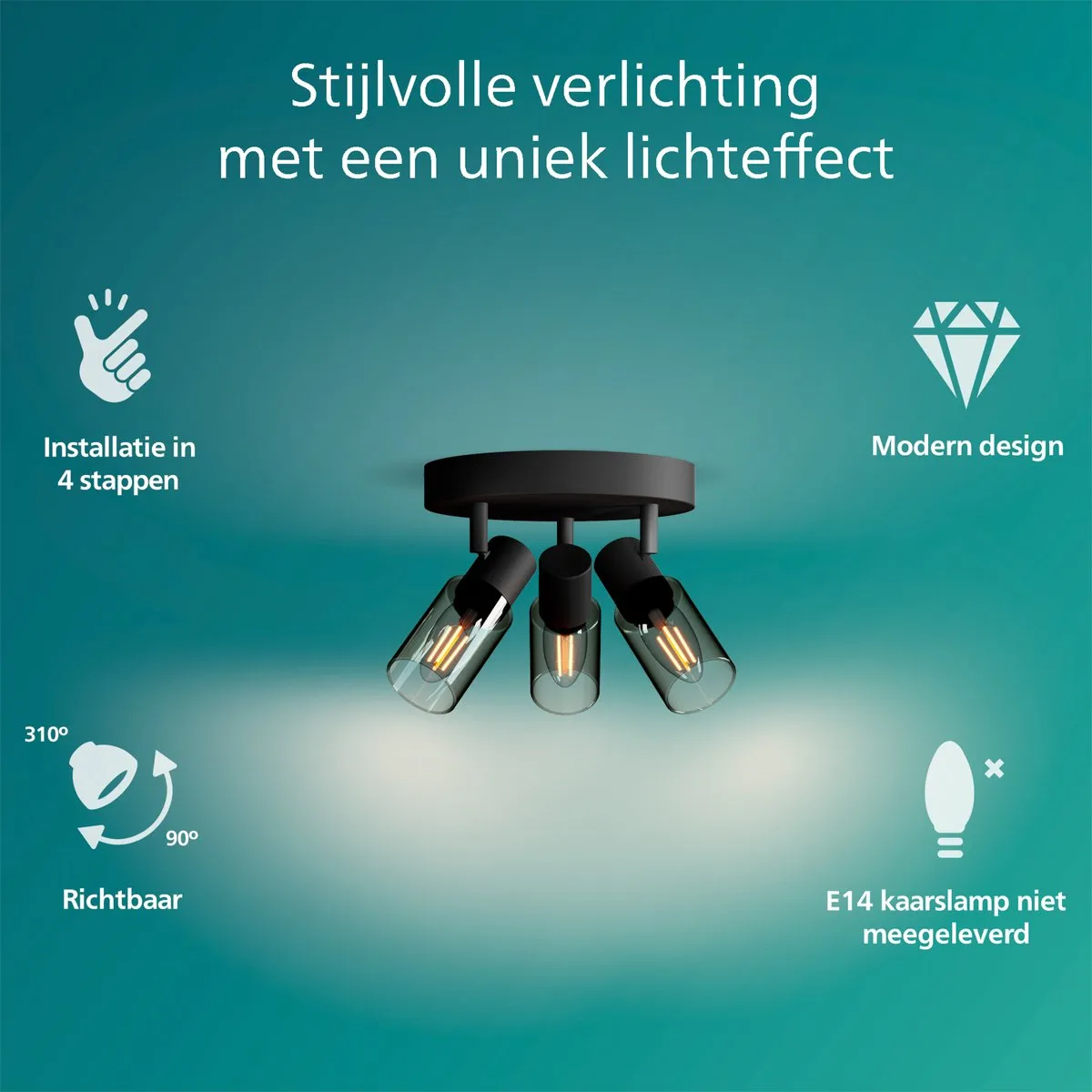 Philips Palms Spot Plafondspot 3x25W - Zwart