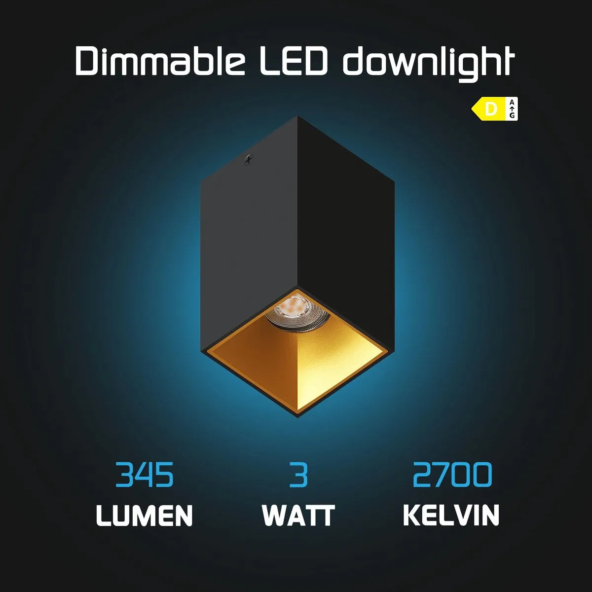 LEDVION 6x LED Opbouwspot Vierkant 80x80mm - Zwart/Goud - 3W - 2700K