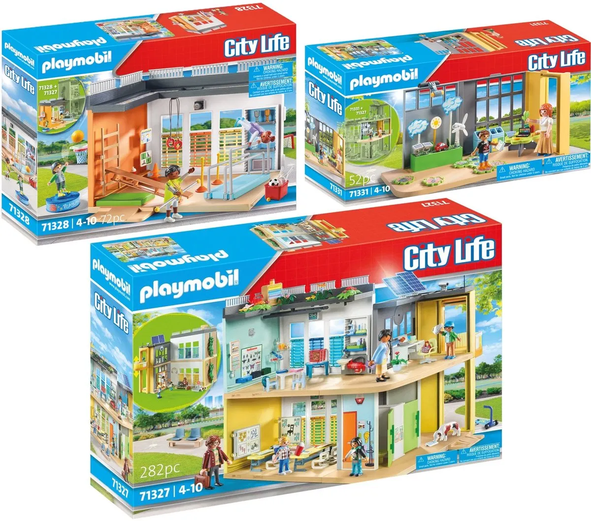 Playmobil 3-delige Set Grote School & Sportschool & Klimaatwetenschap