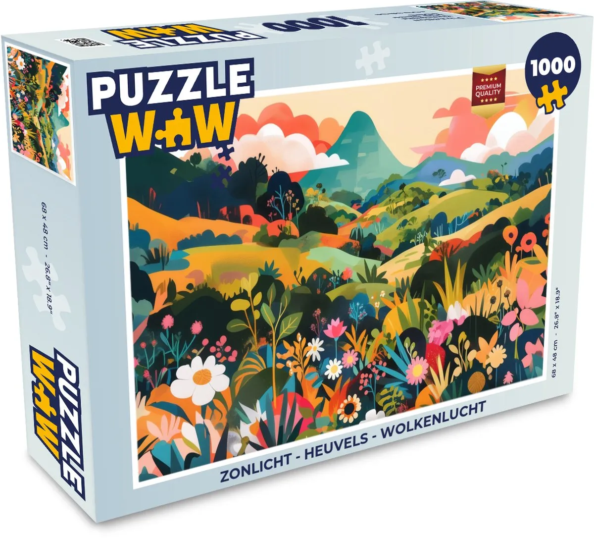 PuzzleWow Legpuzzel 1000 Stuks - Heuvels Bloemen Wolken