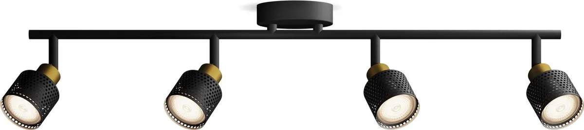 Philips Niall Opbouwspot Zwart/Goud - 4x GU10 Warmwit 2700K