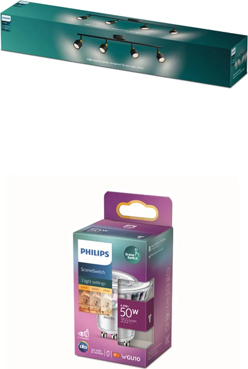 Philips Niall Opbouwspot Zwart/Goud - 4x GU10 Warmwit 2700K - afbeelding 6 van 6