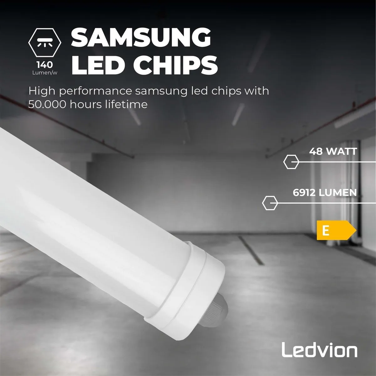 Ledvion 6X LED TL Armatuur 150cm 48W 6500K - 6 Stuks - Grijs - afbeelding 6 van 6