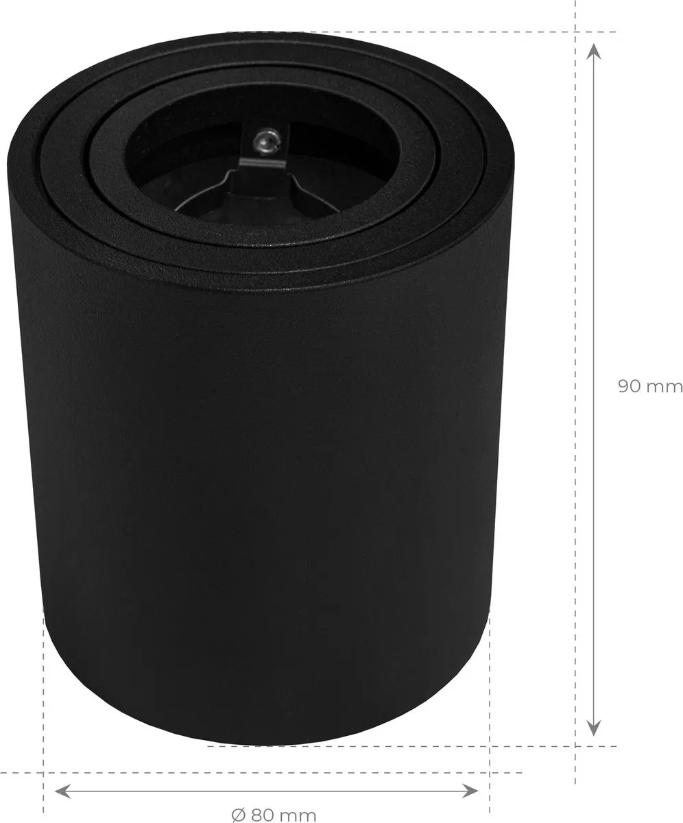 Ledvion LED Opbouwspots Dimbaar Zwart Ø80mm - 4 Stuks