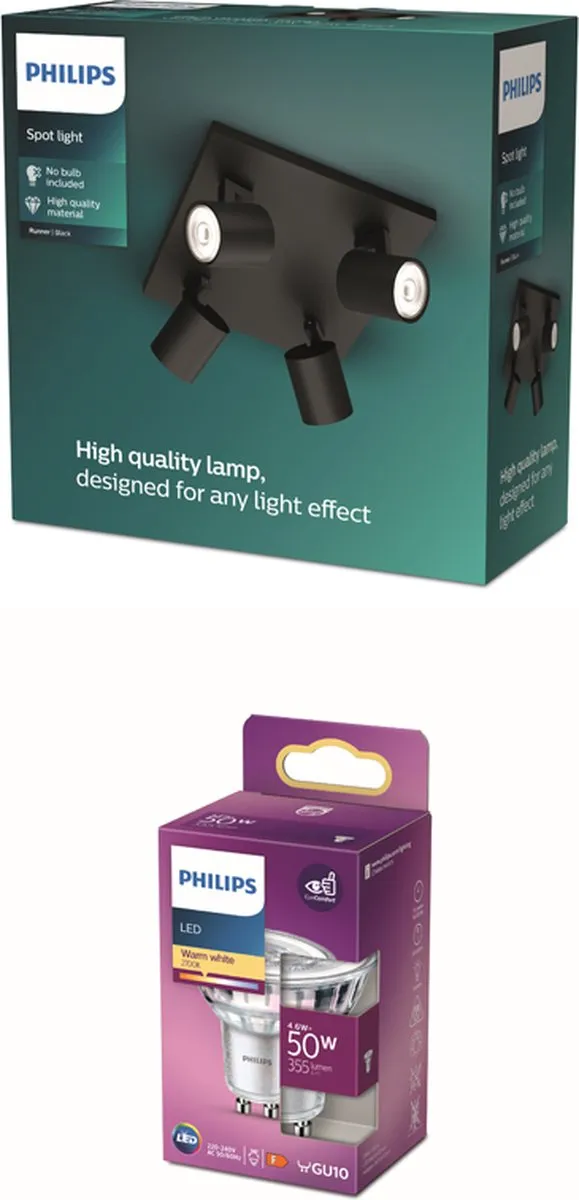 Philips Runner Opbouwspot 4x GU10 Warmwit - Zwart