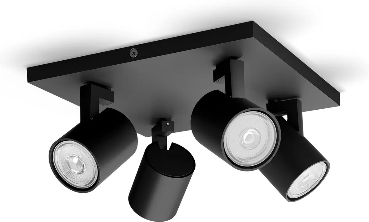 Philips Runner Opbouwspot 4x GU10 Warmwit - Zwart