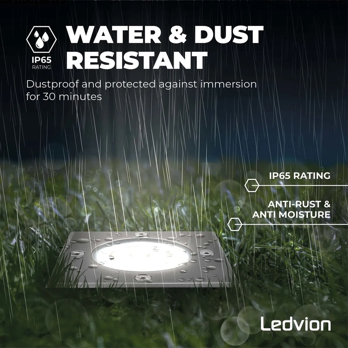LEDVION Grondspot 5W 6500K GU10 IP67 - Geborsteld RVS - afbeelding 6 van 6