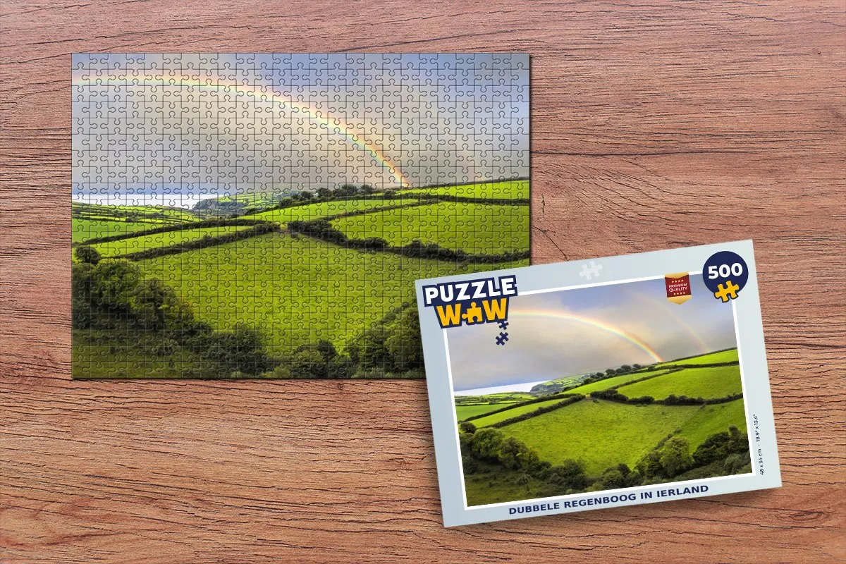 PuzzleWow Legpuzzel Dubbele Regenboog Ierland 500 Stuks - Multicolor