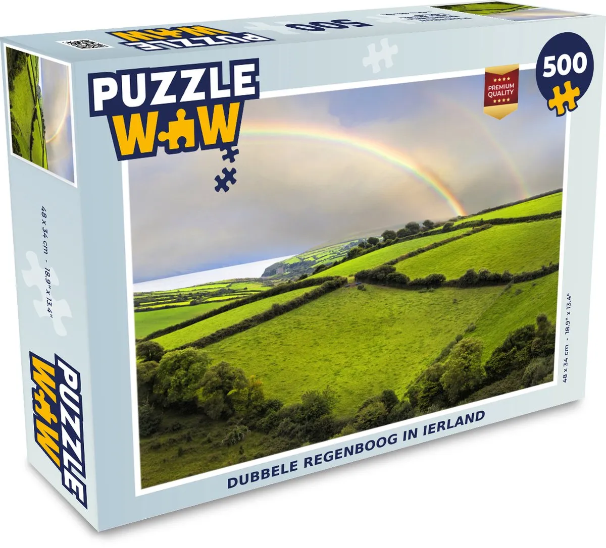 PuzzleWow Legpuzzel Dubbele Regenboog Ierland 500 Stuks - Multicolor