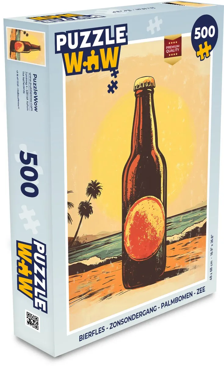 PuzzleWow Bierfles Legpuzzel 500 Stuks - Zonsondergang/Strand