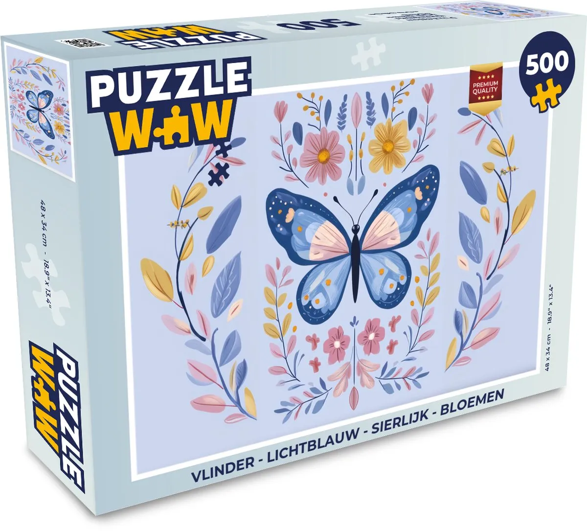 PuzzleWow Vlinder Legpuzzel 500 Stuks - Lichtblauw
