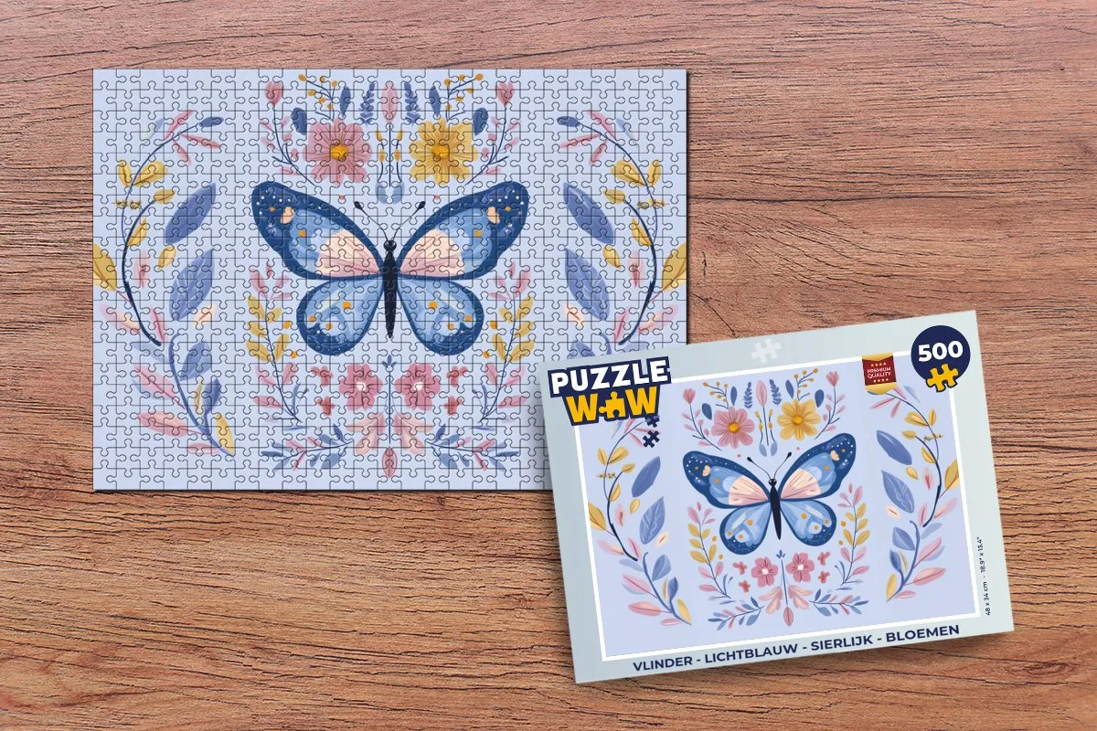 PuzzleWow Vlinder Legpuzzel 500 Stuks - Lichtblauw