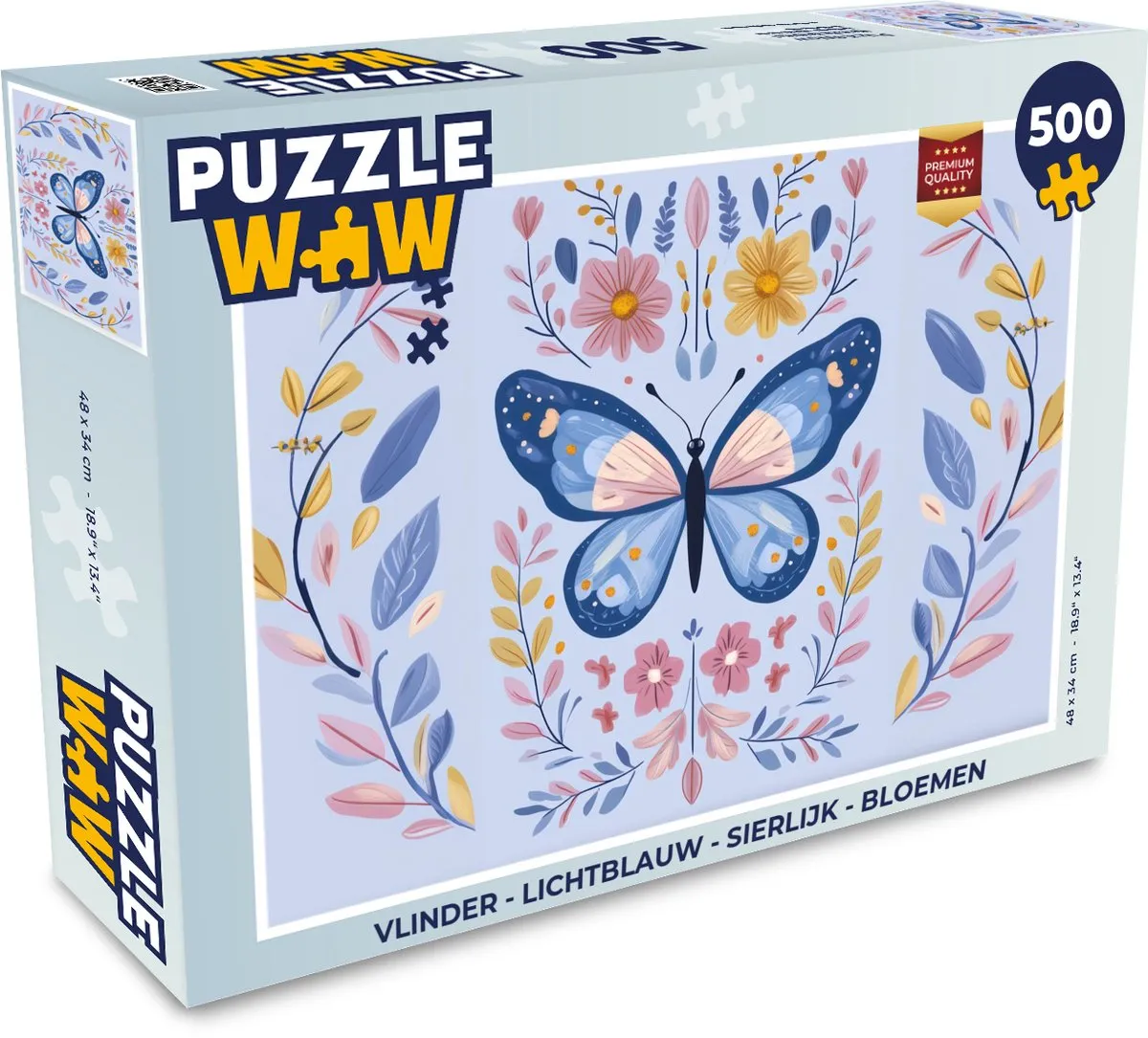PuzzleWow Vlinder Legpuzzel 500 Stuks - Lichtblauw
