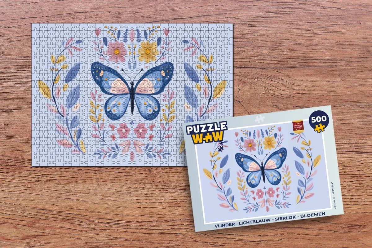 PuzzleWow Vlinder Legpuzzel 500 Stuks - Lichtblauw