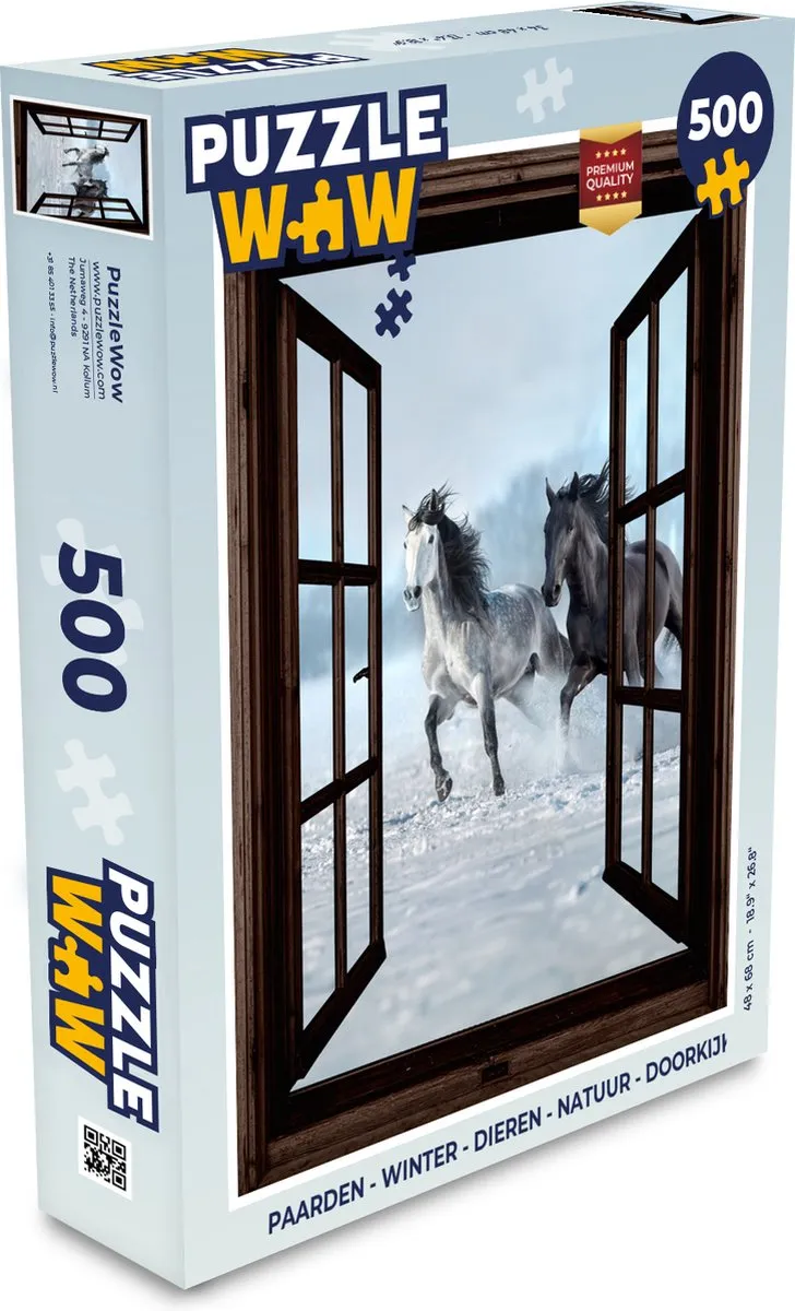 PuzzleWow Paarden Winter Legpuzzel 500 Stuks - Doorkijk