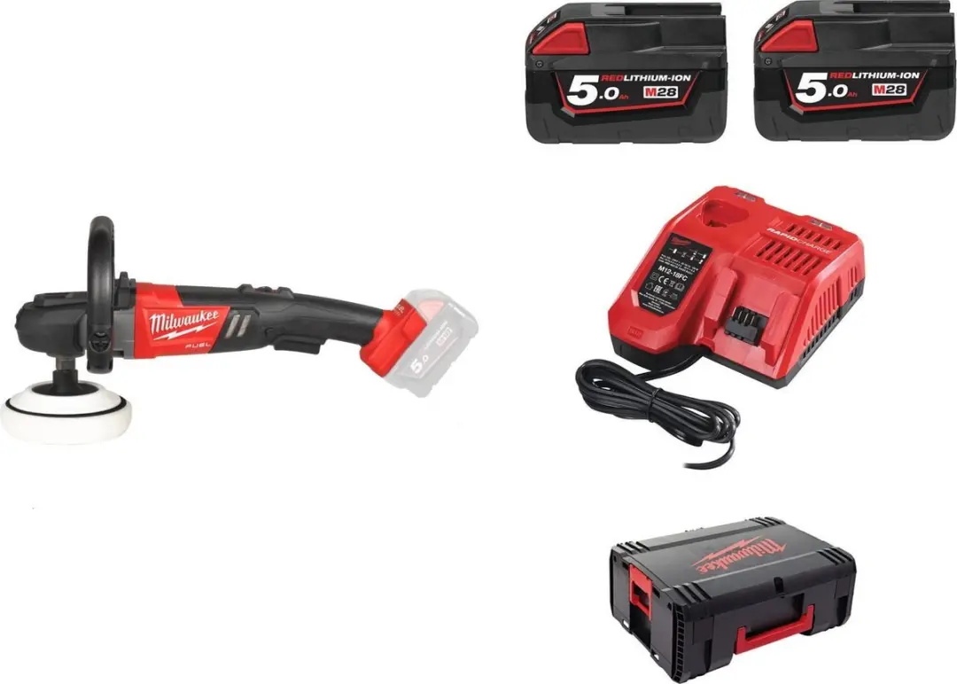 Milwaukee M18 FAP180-502X 18V Li-Ion accu Polijstmachine set (2x 5.0Ah accu) in