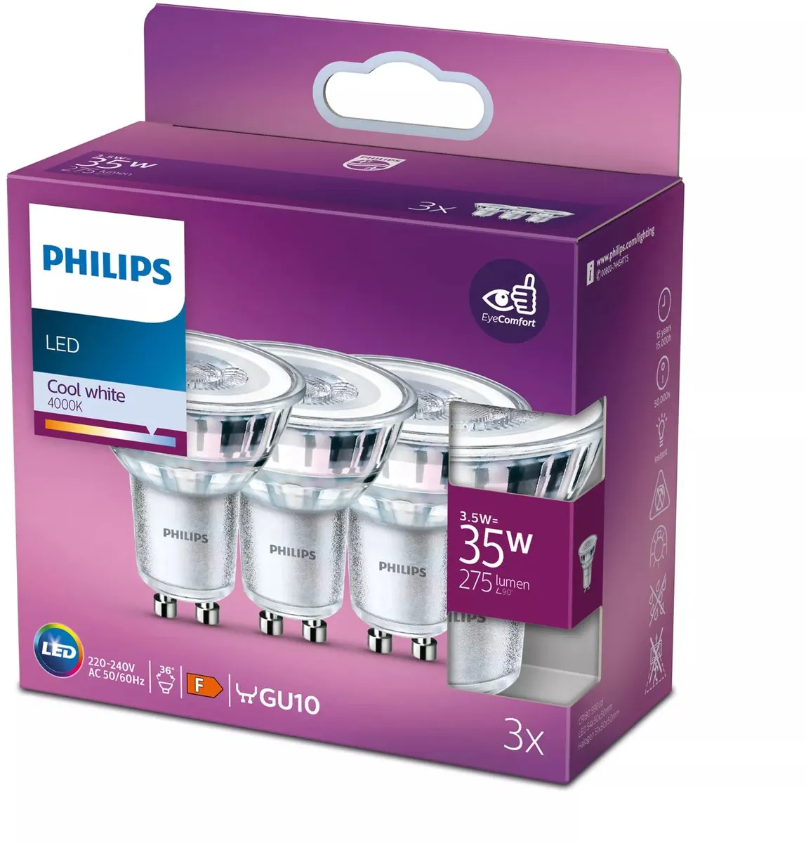 Philips LED Spot GU10 3.5W Koelwit