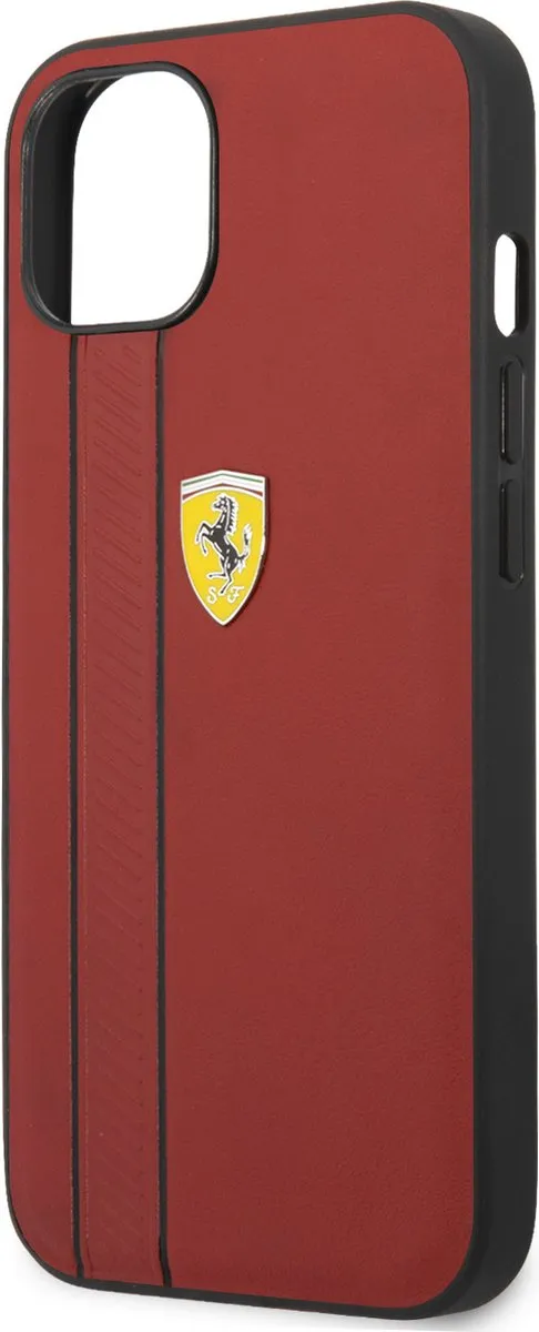Ferrari Premium Leather Back Cover iPhone 13 - Rood - Debossed Stripes - afbeelding 6 van 6