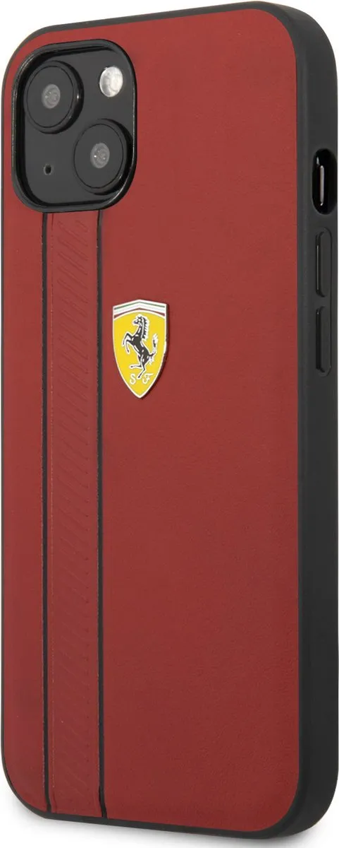 Ferrari Premium Leather Back Cover iPhone 13 - Rood - Debossed Stripes