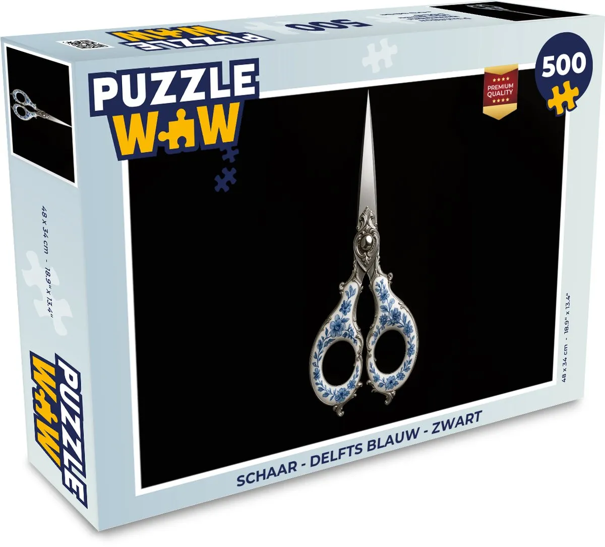 PuzzleWow Schaar Legpuzzel 500 Stuks - Delfts Blauw/Zwart