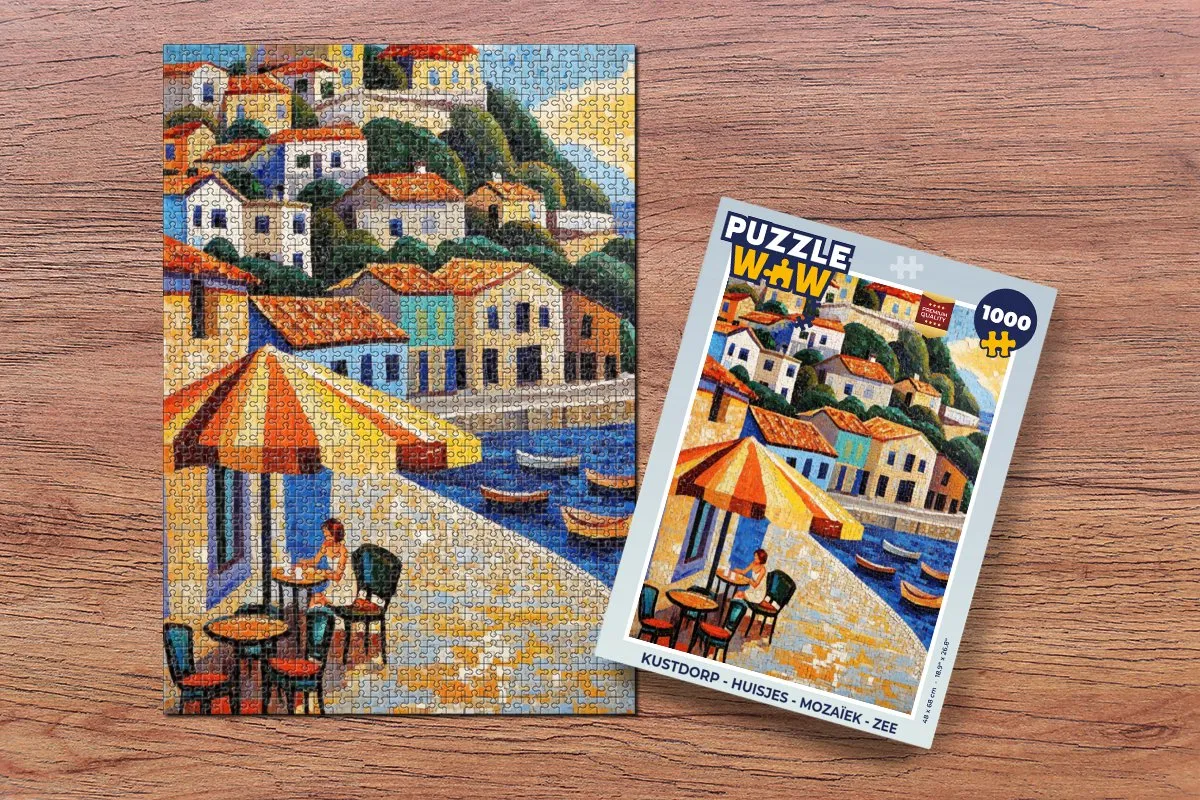 PuzzleWow Kustdorp Mozaïek Legpuzzel 1000 Stuks - Zee