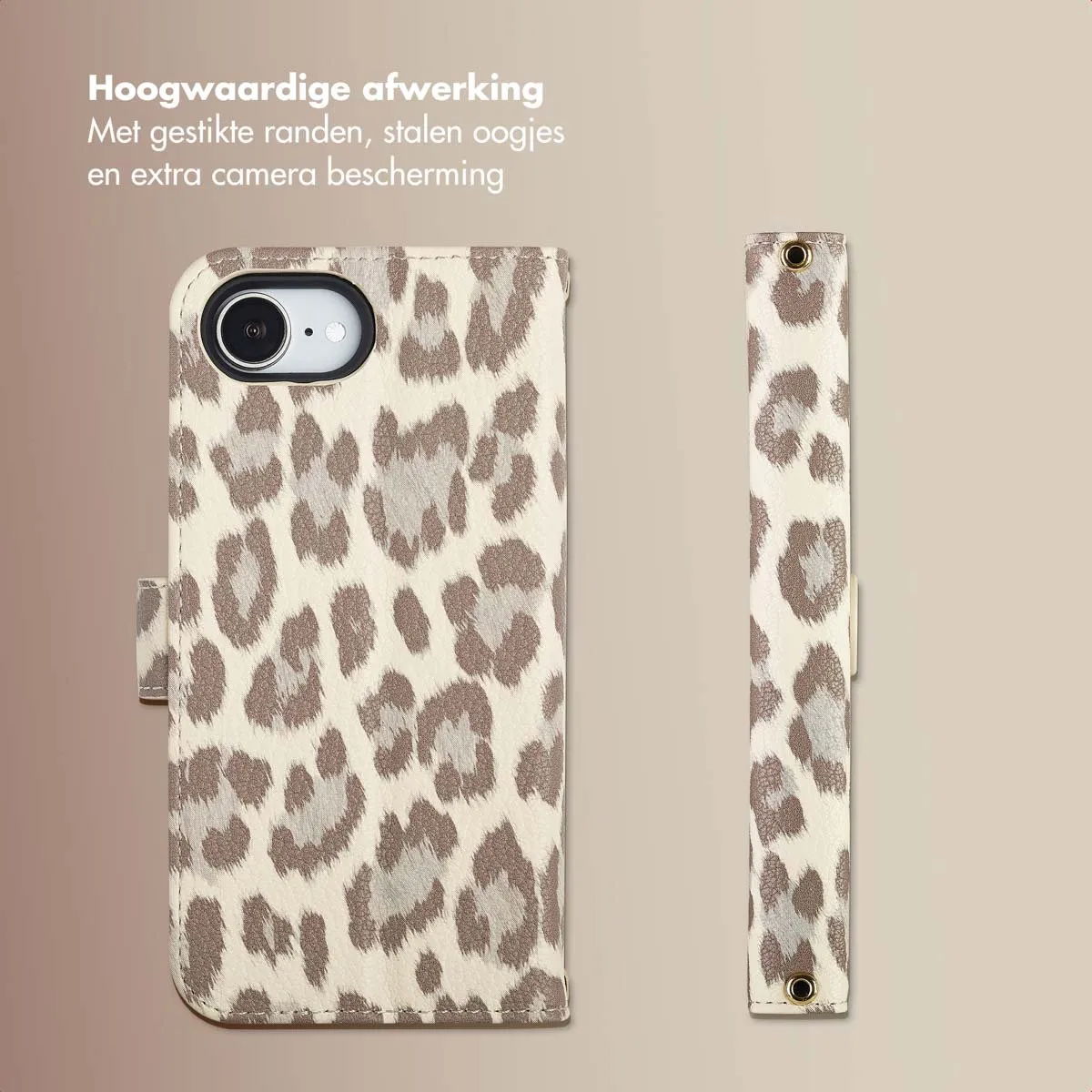 Selencia Hoesje iPhone 16e Sabi Bookcase - 3 Pasjes - Beige - afbeelding 6 van 6