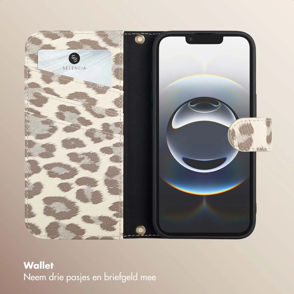 Selencia Hoesje iPhone 16e Sabi Bookcase - 3 Pasjes - Beige