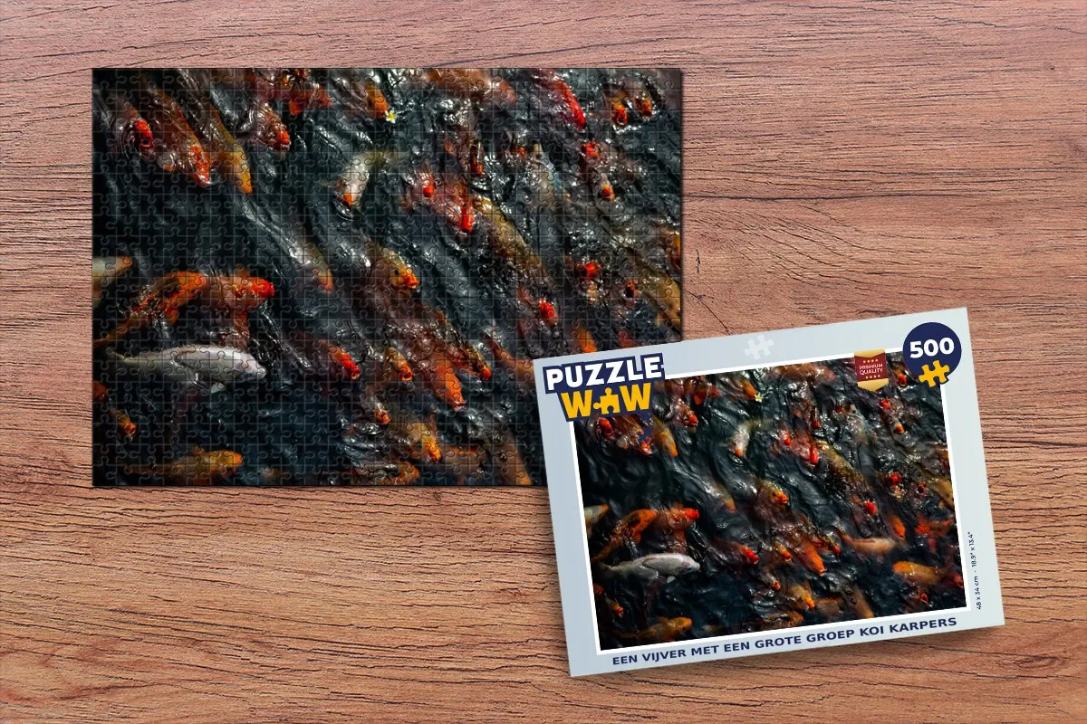 PuzzleWow Legpuzzel Een Vijver met Koi Karpers 500 Stuks - Multicolor