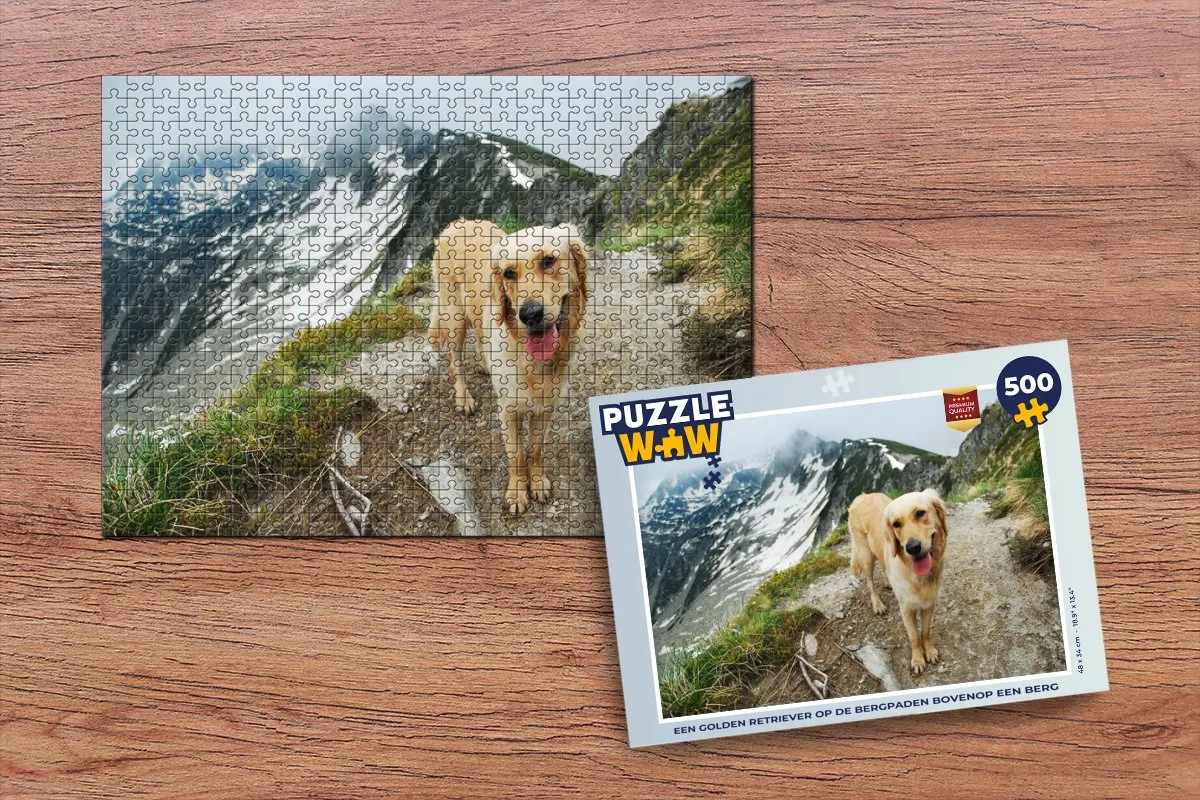 PuzzleWow Legpuzzel Golden Retriever Bergpaden 500 Stuks - Multicolor