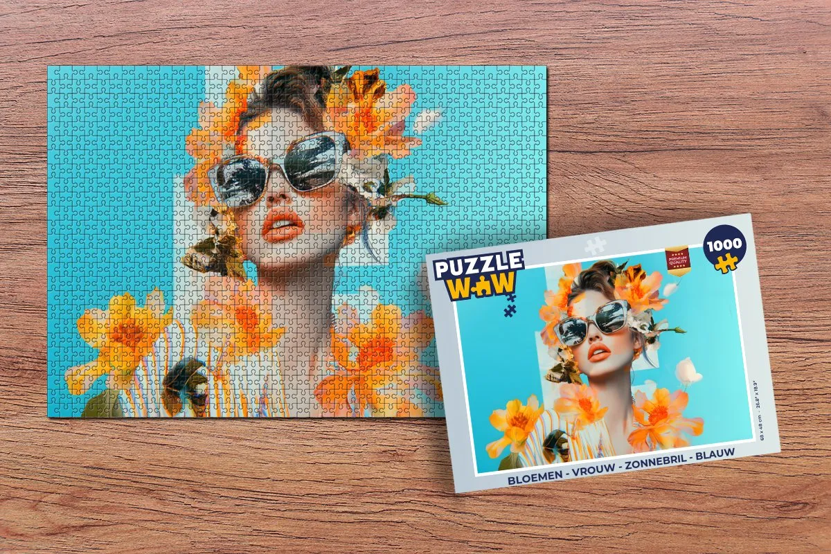 PuzzleWow Bloemen Zonnebril Legpuzzel 1000 Stuks - Blauw