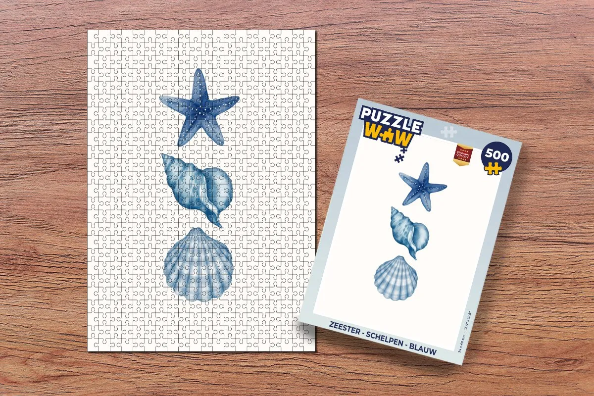 PuzzleWow Zeester - Schelpen Legpuzzel 500 Stuks - Blauw
