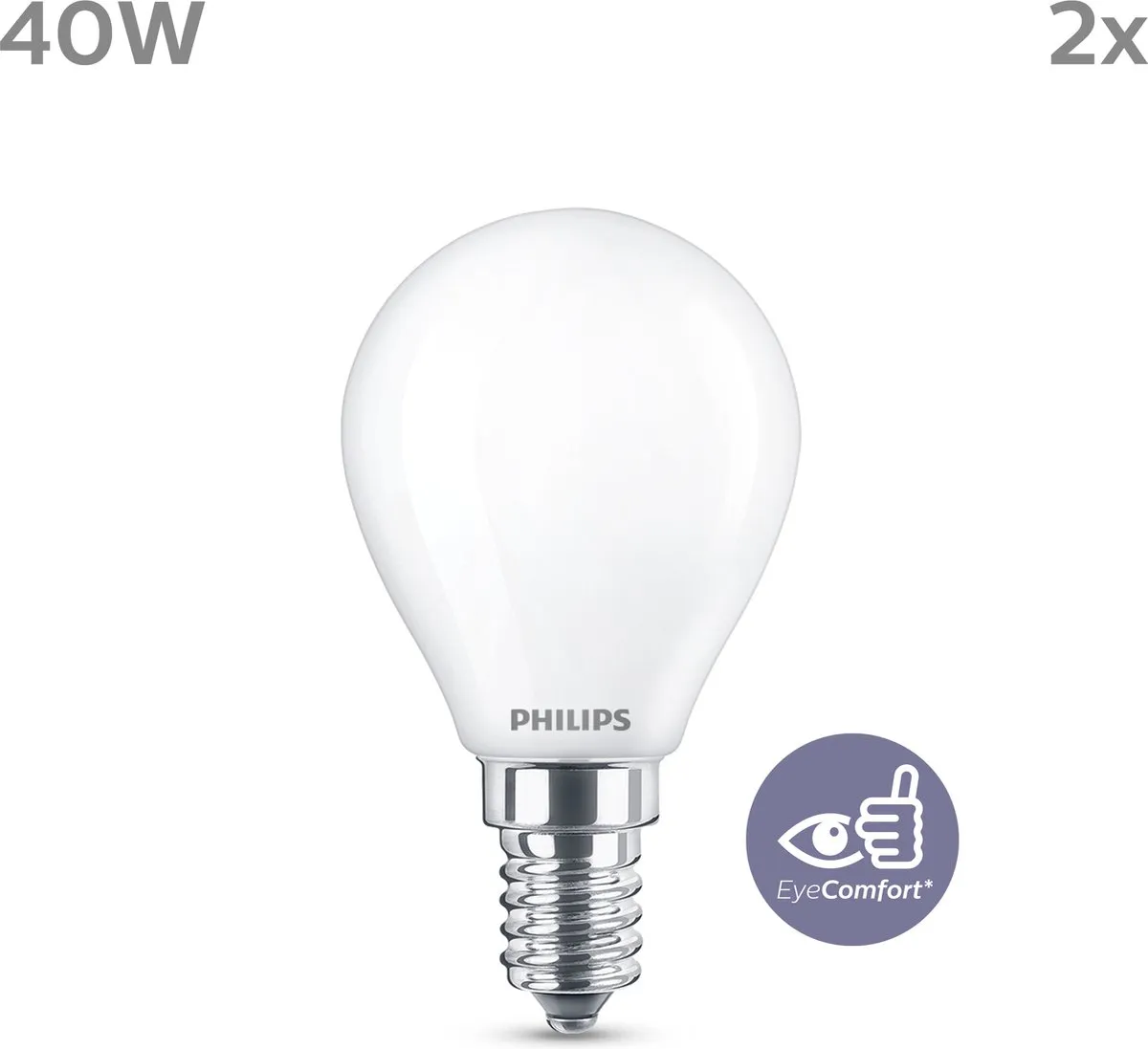 Philips LED Kogellamp E14 Warmwit 4.3W Mat - 2 Stuks