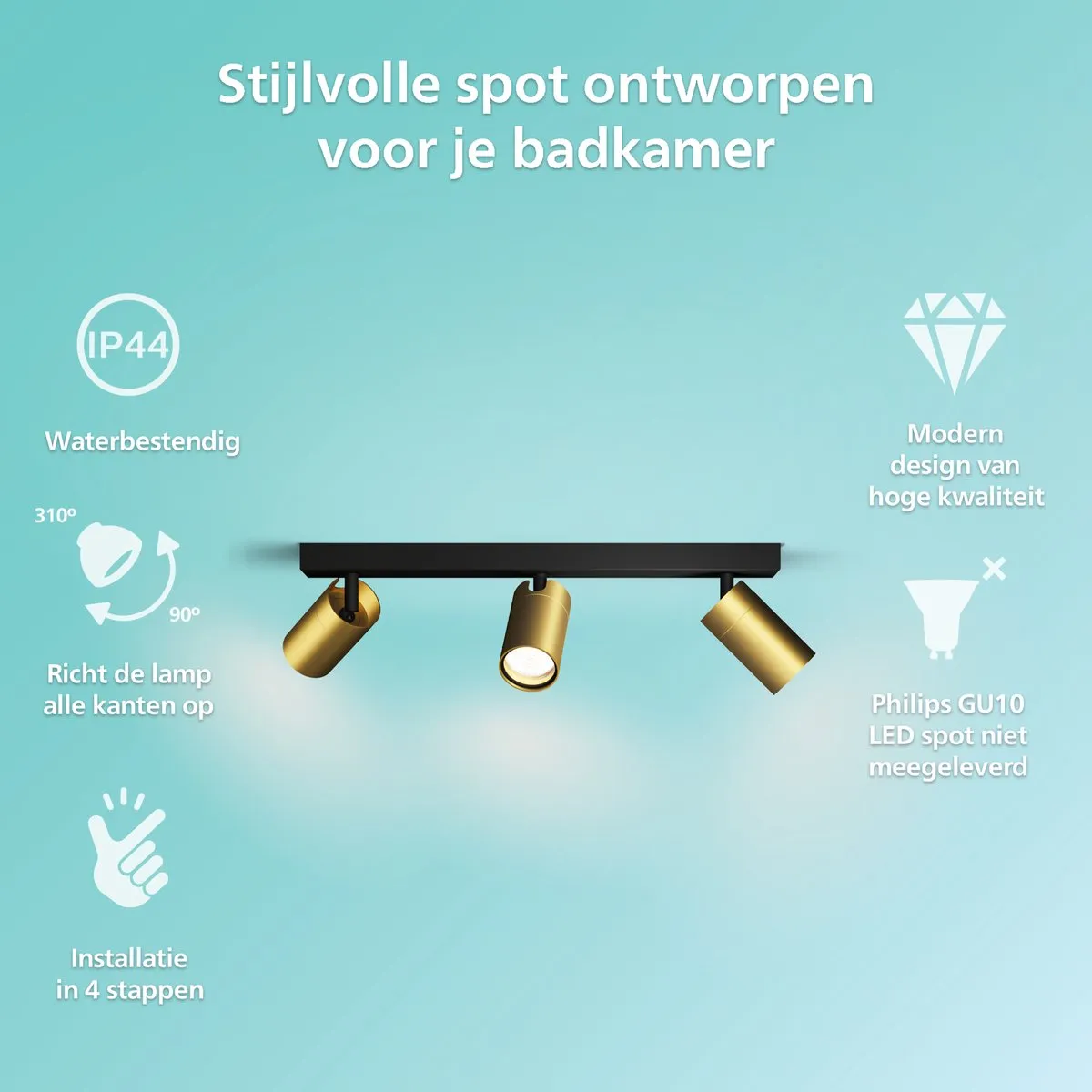 Philips Idris Spot Plafondlamp 3x5W - Messing - IP44