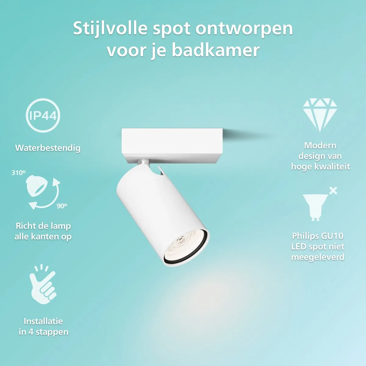 Philips Idris Spot Plafondspot 5W - Wit - IP44