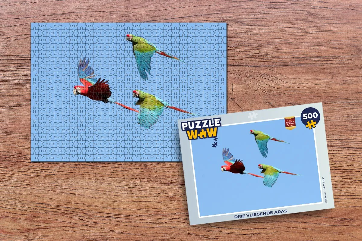 PuzzleWow Drie vliegende aras Legpuzzel 500 Stuks - Multicolor