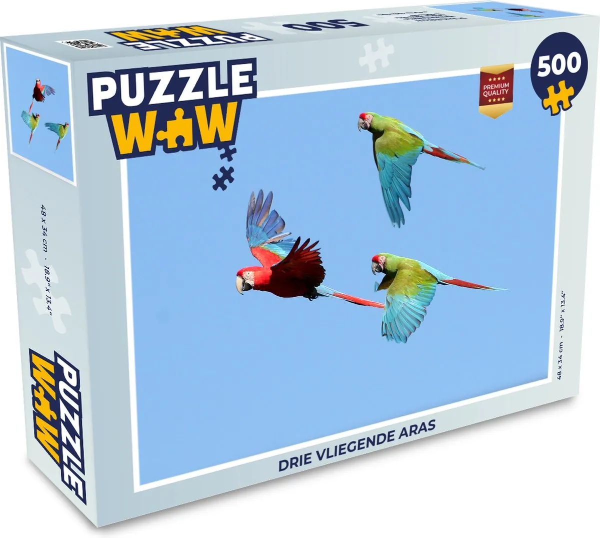 PuzzleWow Drie vliegende aras Legpuzzel 500 Stuks - Multicolor