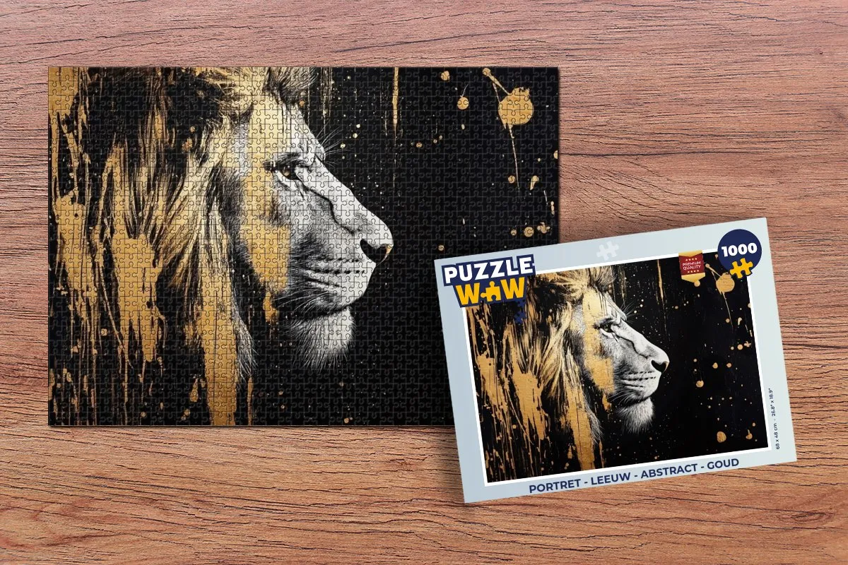 PuzzleWow Portret Leeuw Abstract Legpuzzel 1000 Stuks - Goud