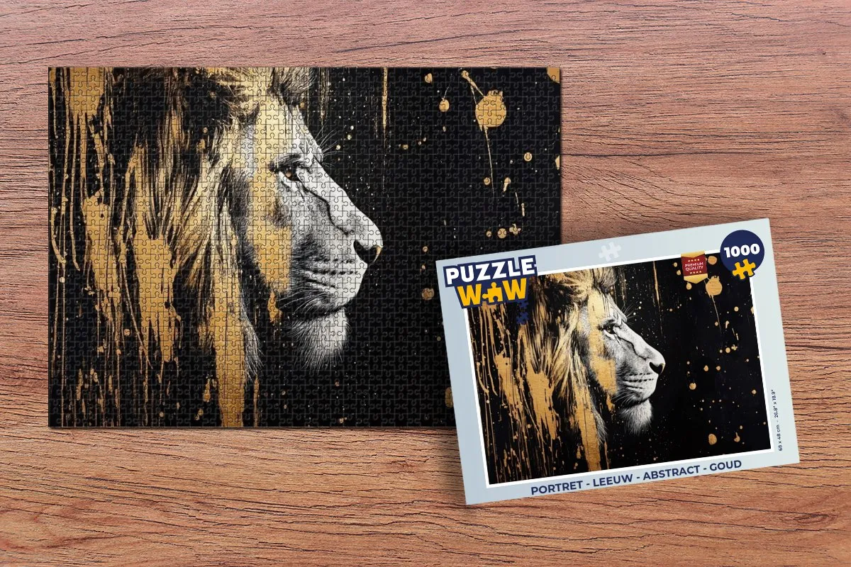 PuzzleWow Portret Leeuw Abstract Legpuzzel 1000 Stuks - Goud