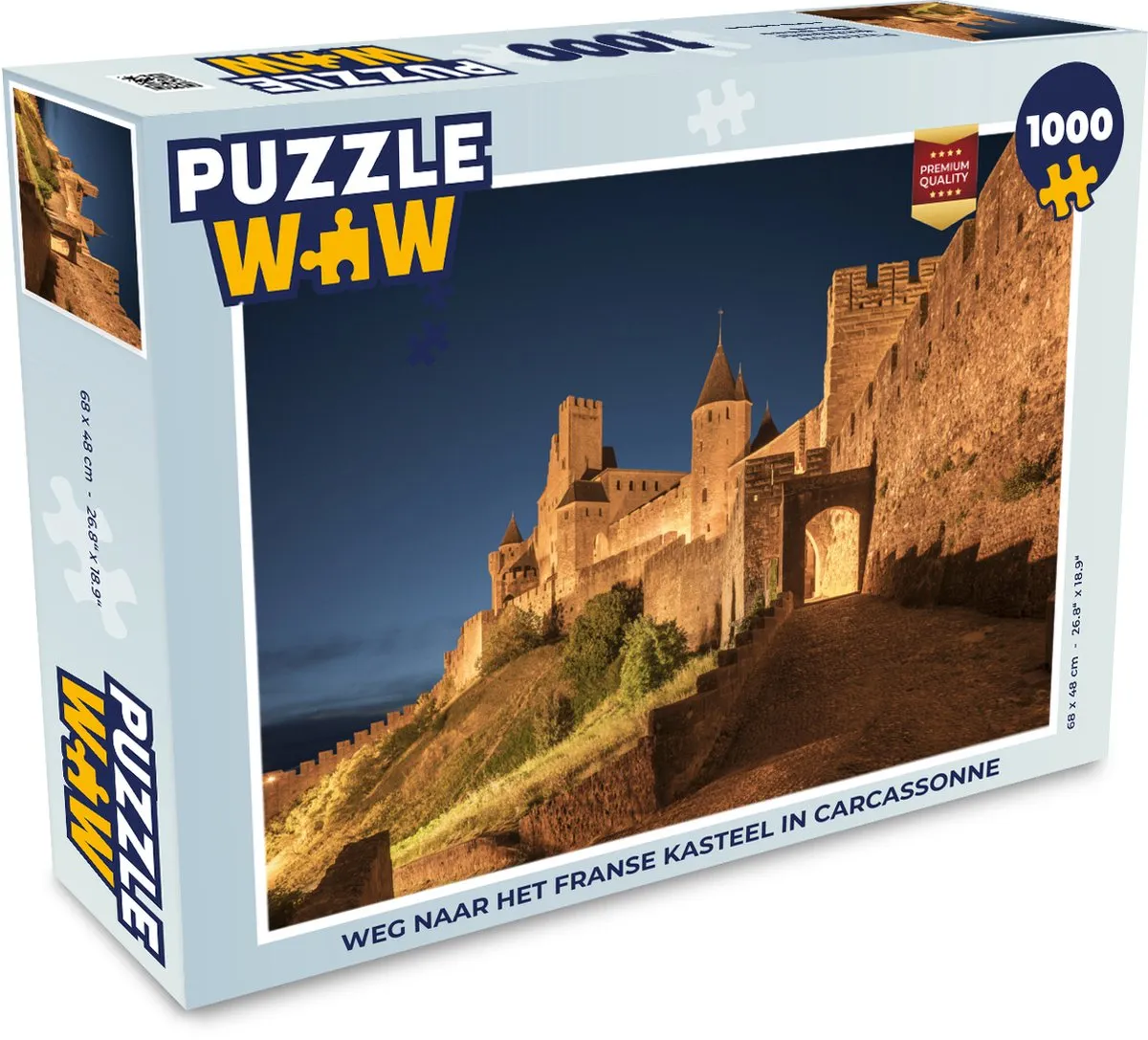 PuzzleWow Carcassonne Kasteel Nacht Legpuzzel 1000 Stuks - Multicolor