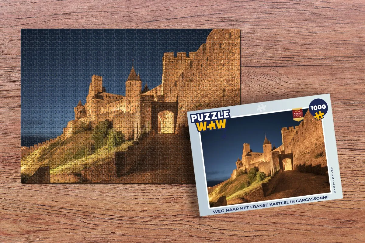 PuzzleWow Carcassonne Kasteel Nacht Legpuzzel 1000 Stuks - Multicolor