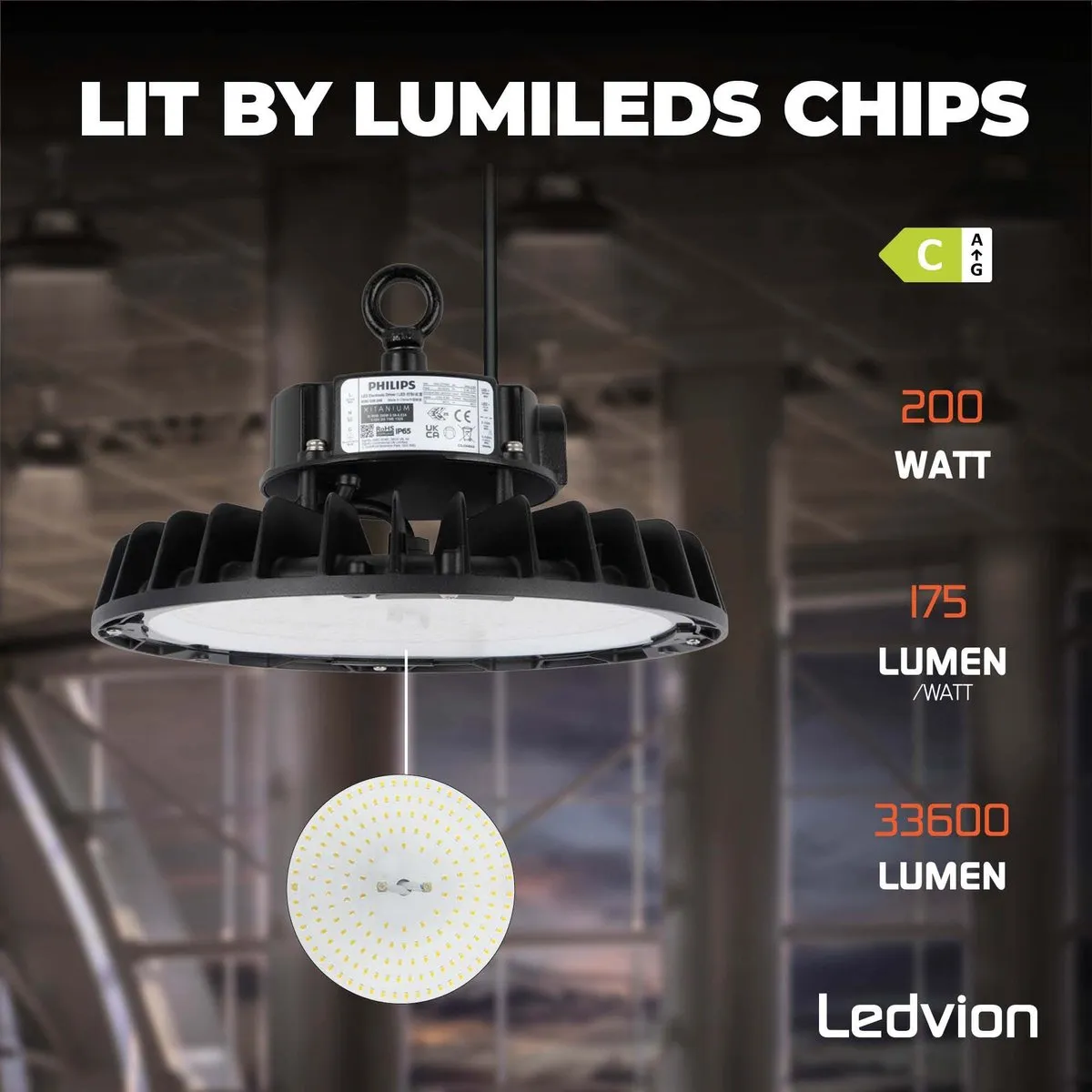 LEDVION LED Lineaire High Bay 200W 3000K - Zwart - afbeelding 6 van 6